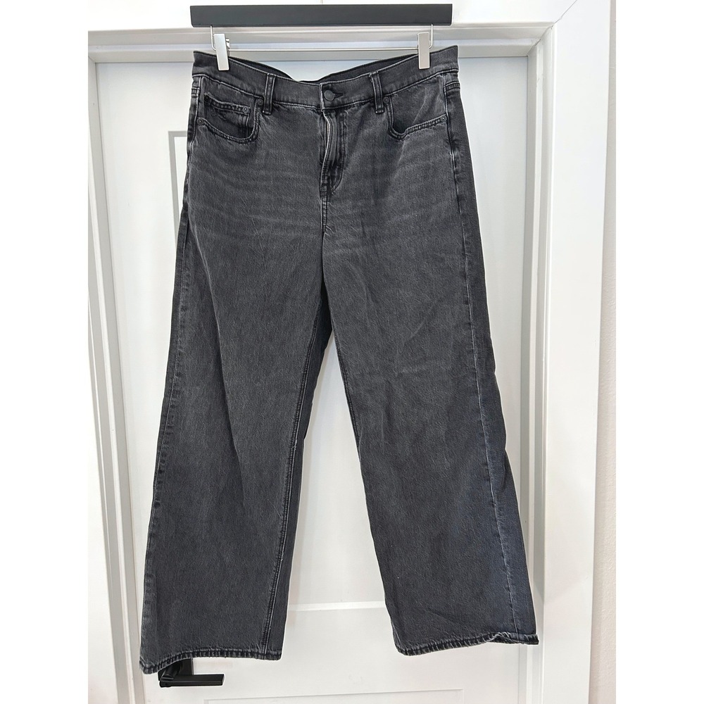 American Eagle Strigid Wide Leg Jeans Washed Black Women 10 Regular High Waisted